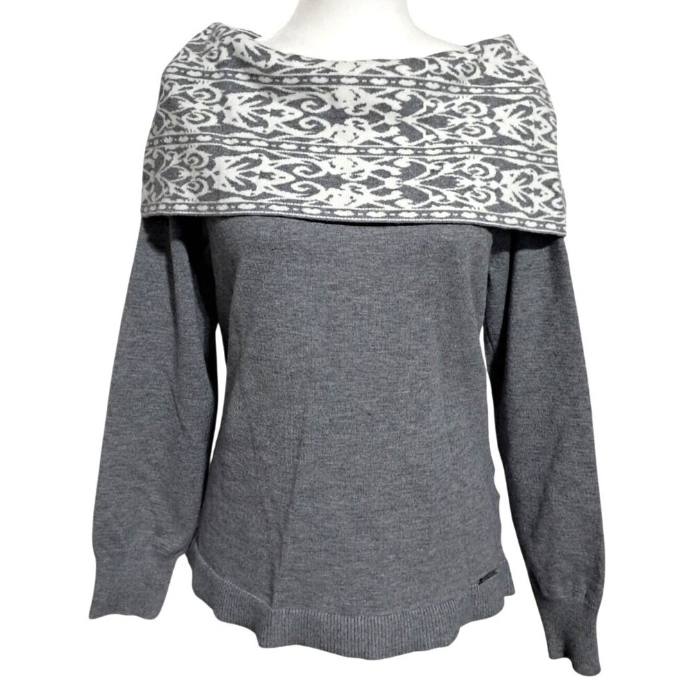Anne Klein Gray Off the Shoulder Cowl Neck Sweater M Viscose Blend